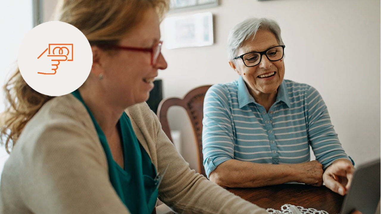 old woman and man smiling