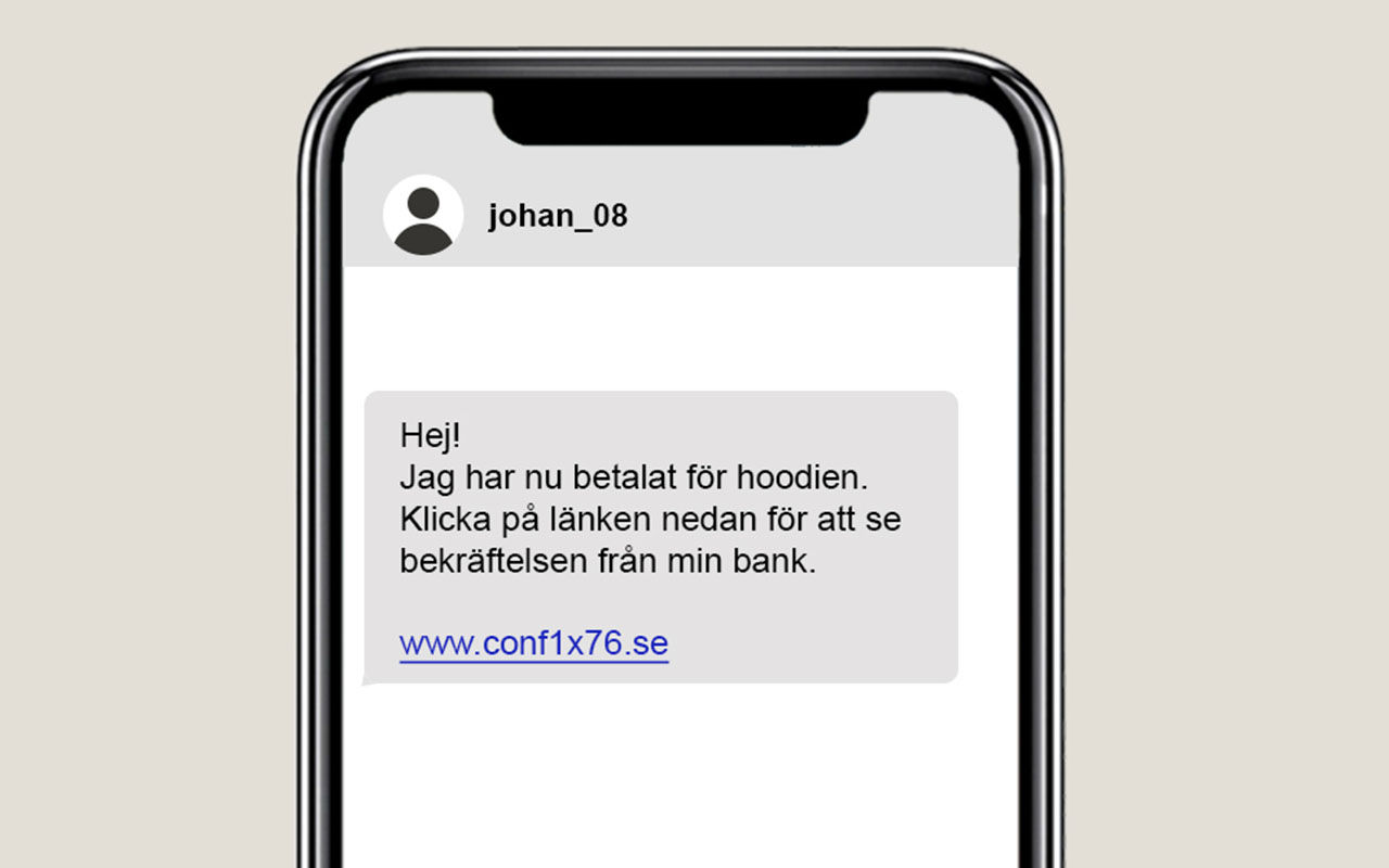 En mobilskärm visar ett sms som ber om att skicka pengar.